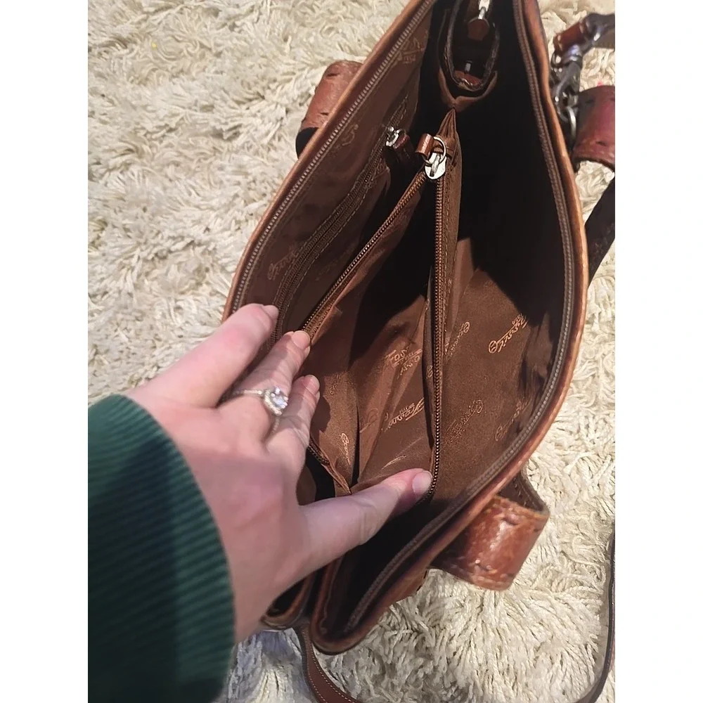 Fossil Vintage Brown Leather Satchel Crossbody Bag Cognac Handbag‎